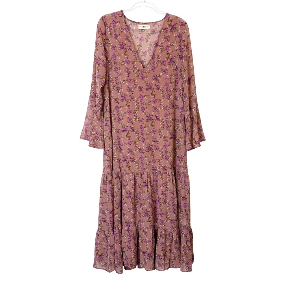 Natural Life Dance With Me Tiered Maxi Dress Women's Medium Pink Floral Boho - Picture 3 of 12